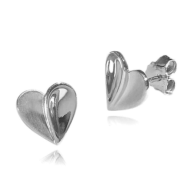 Stylised Heart Shaped Earrings in 925 Sterling Silver with a Polished/Satin Finish. Ref: AE-E5008 - Paul Wright Jewellery