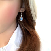 Vibrant Blue Opal and CZ Diamond Drop Earrings based on an Antique Victorian Design. Ref AE-E029 - Paul Wright Jewellery