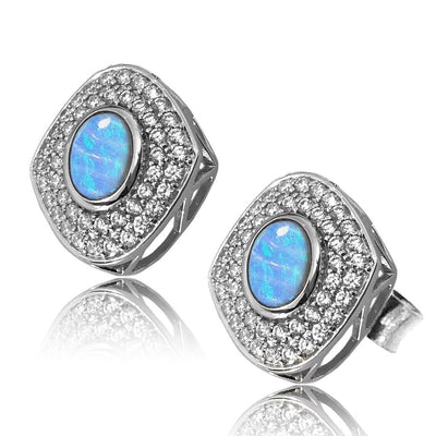 Vibrant Blue Opal & CZ Earrings - Paul Wright Jewellery