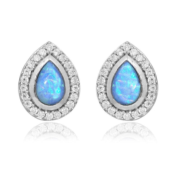 Vibrant Blue Opal Earrings, Pear Shaped in Silver - Paul Wright Jewellery