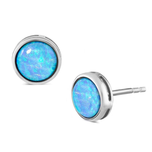 Vibrant Cultured Blue Opal Earrings set in 925 Silver (Round 8mm Stud) Ref AE-E022 - Paul Wright Jewellery