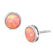 Vibrant Pink Opal Earrings set in 925 Silver, 8MM Round in Coral Pink. Ref AE-E022-24 - Paul Wright Jewellery