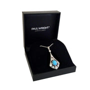Victorian Style Blue Opal & CZ Diamond Pendant Necklace 